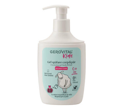 Gerovital Kids - Gel spalare pentru corp si par, cu Rodie