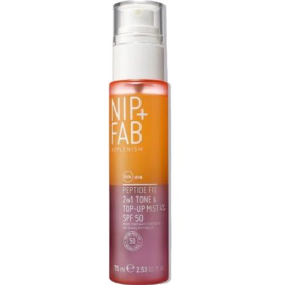 NIP + FAB - Peptide Fix Tone+Top Up Mist 2-in-1 cu peptide 4% cu SPF50